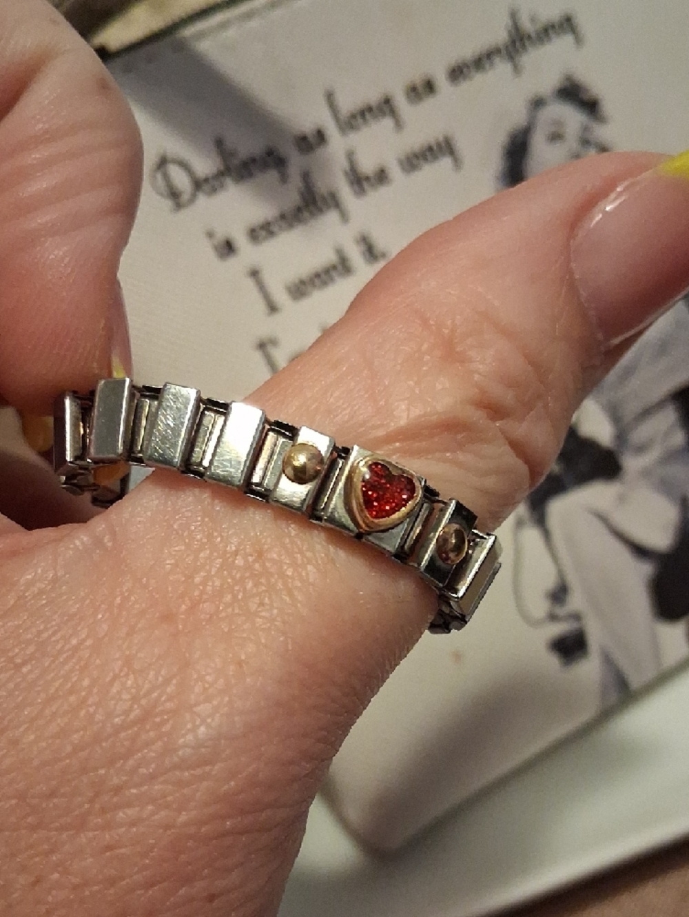 Stainless Steel Heart Ring with Red Enamel Accent - Picture 6 of 6